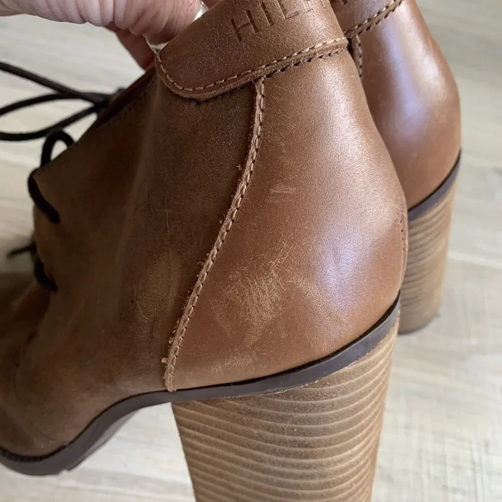 Tommy Hilfiger Duff Lace Up Booties Oxford Brown Leather Suede 8.5 Womens Boots